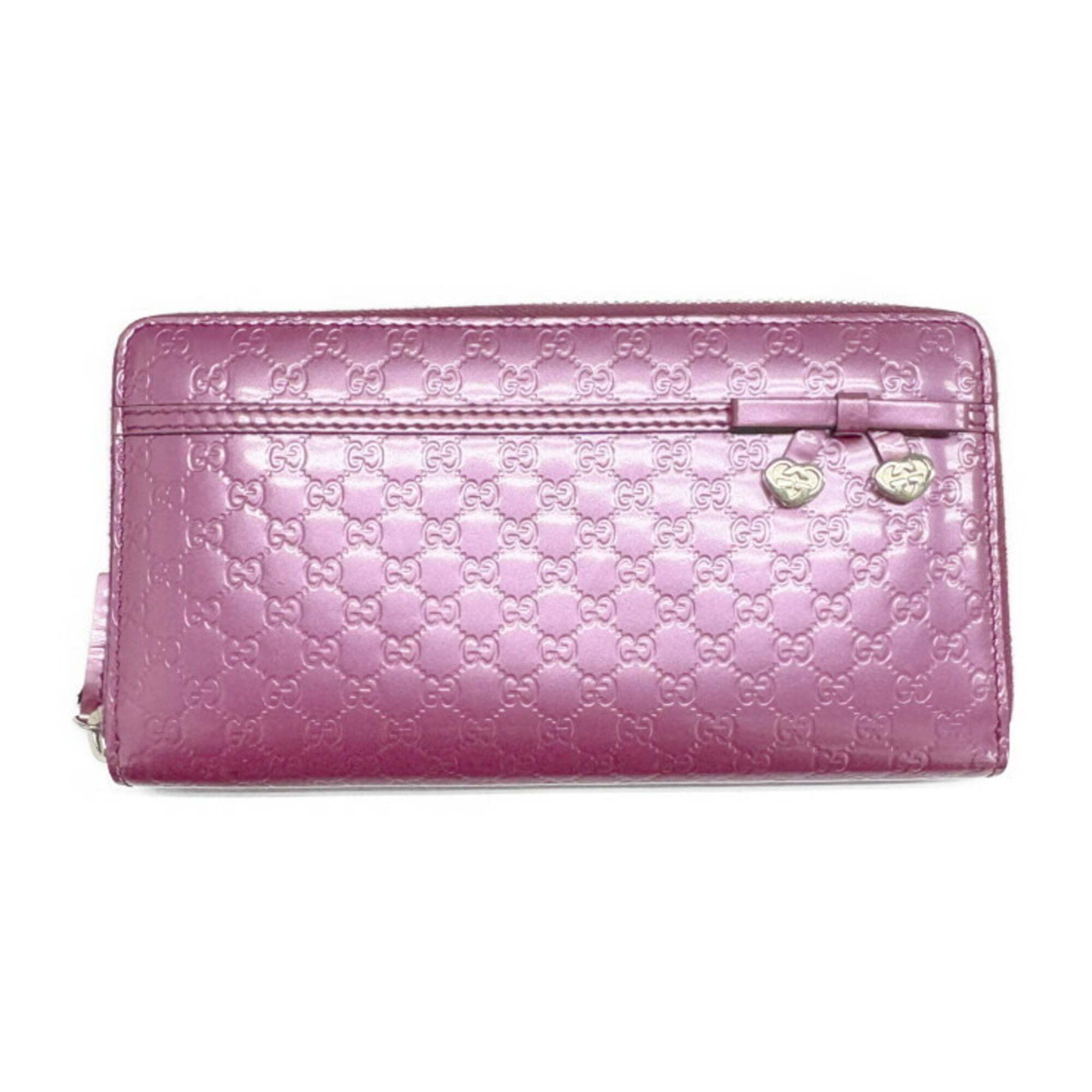 Gucci Shiny Micro Guccissima Zip-Around Wallet 307997 In Pink-Purple Patent L...